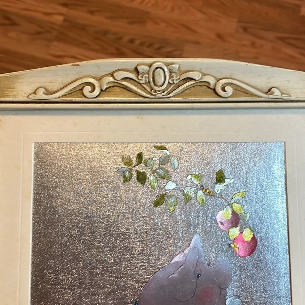 Vintage Framed Foil Pig in Tutu Print, at les, pears, ballet 9 x 11.5